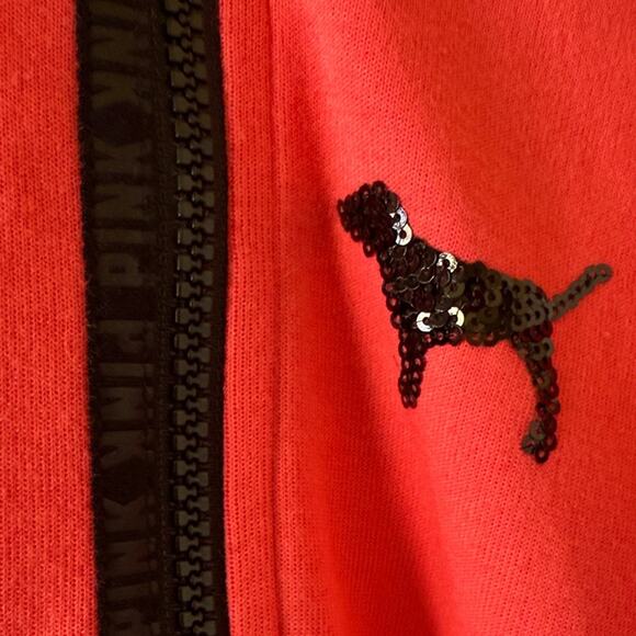 Victoria’s Secret PINK Nation Sequin Zip Hoodie L/XL Gray Reflective Thumbholes - Picture 5 of 16